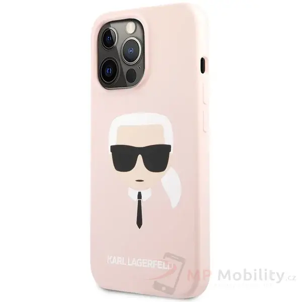Karl Lagerfeld Liquid Silicone Karl Head Cover iPhone 13 Pro světle růžový