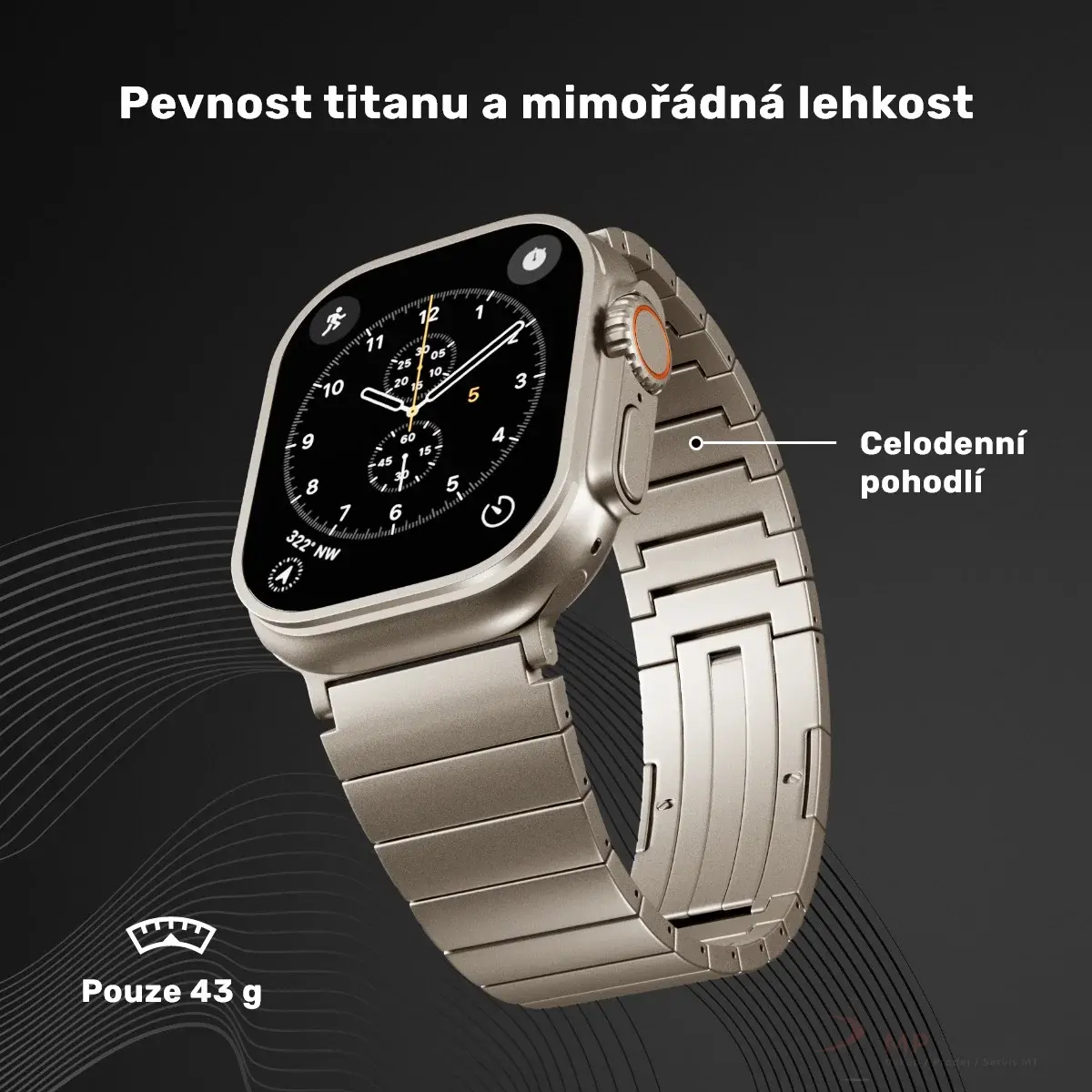 UNUM titanový řemínek pro Apple Watch SE/Series 1-11 (42/44/45/46/49mm) - přírodní titan
