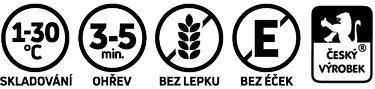 Skladování 1-30c, ohřev 3-5min, bez lepku, bez éček, český výrobek