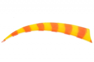 Krocaní letka - pravá (RW) - délka 4" - PRUHOVANÁ - žlutá/oranžová
