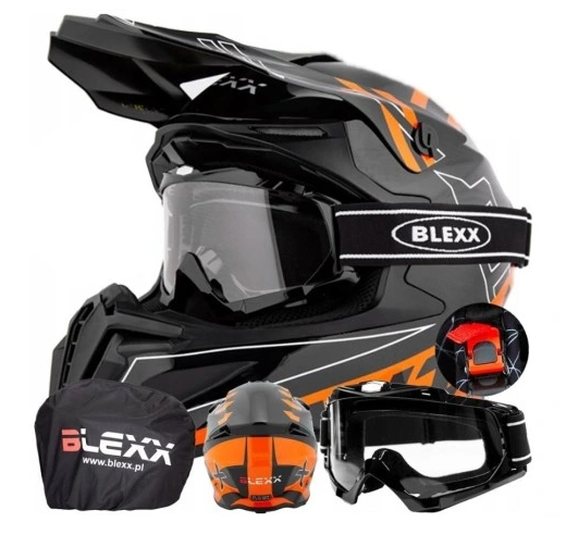 BLEXX motocross helma černo oranžová S (55-56 cm) SET + brýle