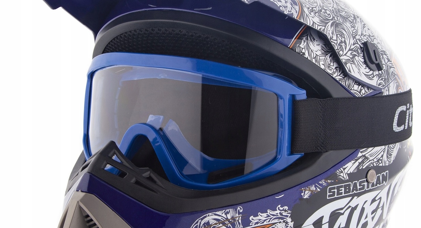 Výhodný SET: helma modrá a ochranné brýle 